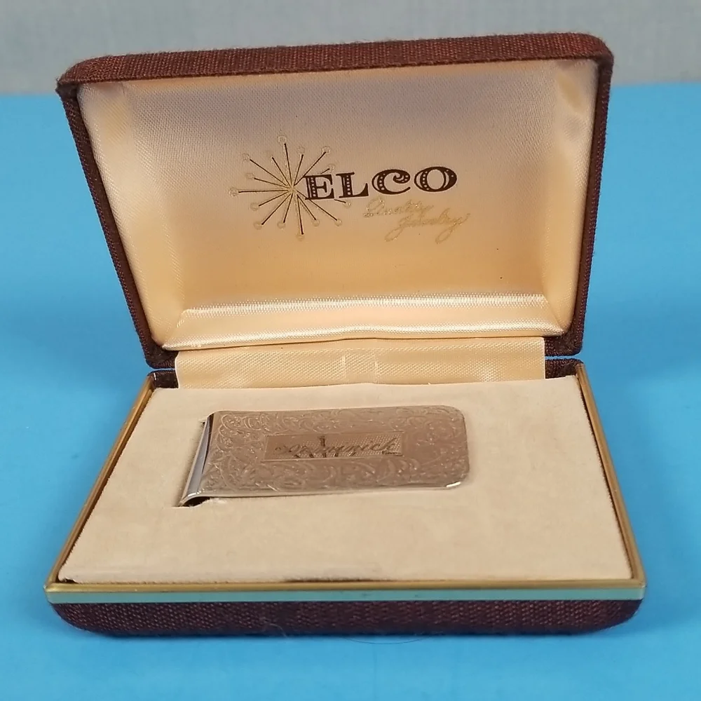 Engraved Silver Dominick Elco Money Clip with Original Jewelry Box NO Markings